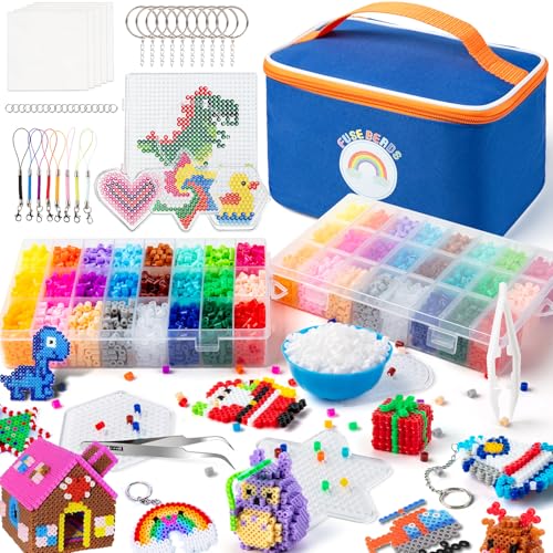 Sundaymot Kit de Perles à Repasser, 12 000 Perles de 5mm avec Trousse de Rangement, 26 Couleurs DIY, 4 Panneau Perforé, 2 Bols à Compartiments et Pince, Kit de...