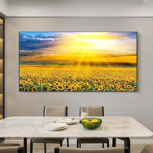 Impressions sur toile de paysage de tournesol jaune et images de soleil d'été