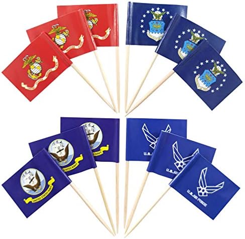 QQSD US Marine Corps Toothpick Flag Air Force Small Mini Navy Cupcake Topper Military Flags, 4 kinds 200 pcs