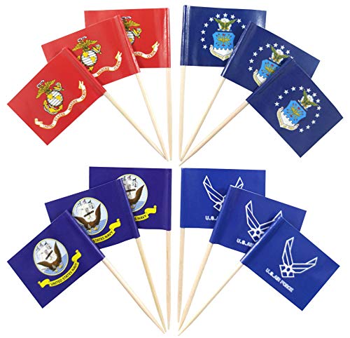 Qqsd Us Marine Corps Toothpick Flag Air Force Small Mini Navy Cupcake Topper Military Flags, 4 Kinds 200 Pcs #TOP3