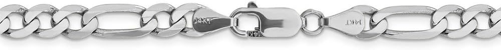 Solid 14k White Gold 6mm Flat Figaro Chain Necklace - with Secure Lobster Lock Clasp
