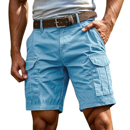 Mens Work Shorts Cargo, Men's Cargo Shorts Casual Summer Hiking Shorts Partial Elastic Waist Outdoor Work Shorts with Multi Flap Pockets