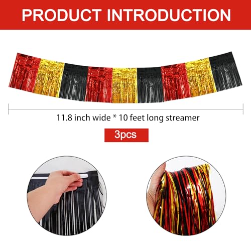Image of BEISHIDA 3 Packs Metallic Foil Fringe Garland Red Gold Black Wall Hanging Tinsel Fringe Banners for Car Floats Bridal Shower Wedding Birthday Graduation Holiday Party Decoration(30 Feet)