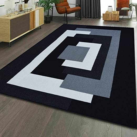 PHP Beautiful Geometric Pattern Area Rugs for Bedroom Living Room - Thick Non Slip Geometric Indoor use Carpet Area Rug for Hallway, 120 x 170 cm, Black Grey โ image 1