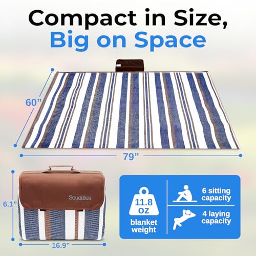 scuddles Extra Large Picnic Blanket 60" x 80" for Beach & Camping | Waterproof Outdoor Mat with Soft Dual-Layer Comfort, Reinforced Edges, Foldable Travel Rug with Compact Foldable Design - Image 5