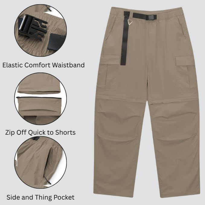 Image of GRECIILOOKS Mens Cotton Cargo Pant Casual Convertible Trousers Lower for Men 6 Pocket Drawstring Waist