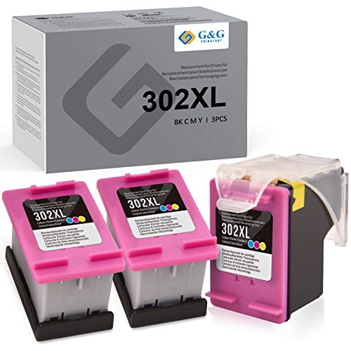 G&G PRINSTANT Cartucho de Tinta Compatible para HP 302XL 302 XL para HP Officejet 3830 3831 3833 4650 4654 5230 Envy 4520 4525 4527 Deskjet 1110 3630 3636 3639 (3 Color)