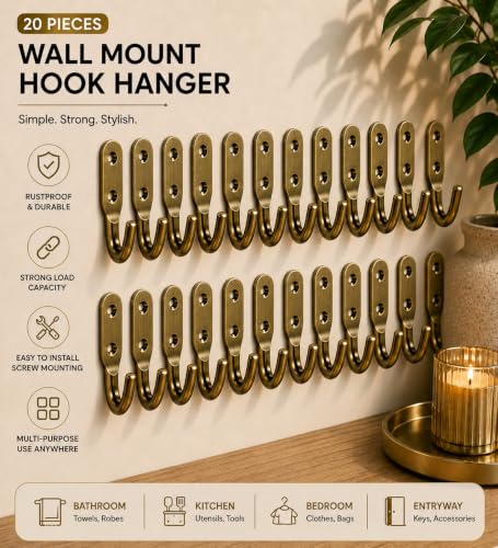 Image of iSTAR Stainless Steel Unbreakable J Type Hook Bathroom Hooks Cloth Hanger Wall Hook Door Robe Hooks for Hanging Keys,Clothes (Antique-Pack of 20)