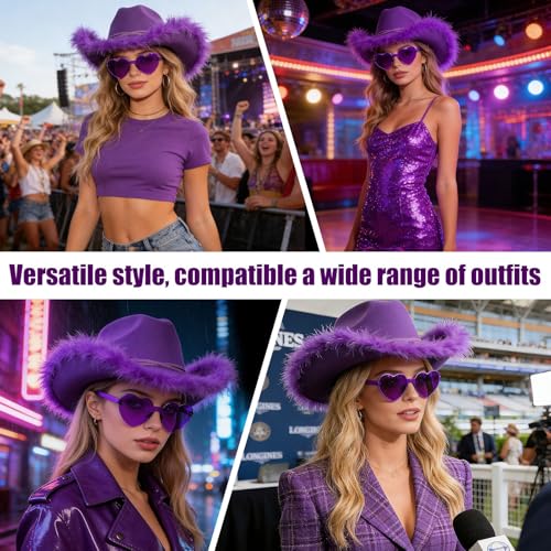 Image of DRESHOW Cowboy Hat for Women and Men Wide Brim Western Cowboy Cowgirl Hat with Belt Buckle Unisex Rolled up Caps