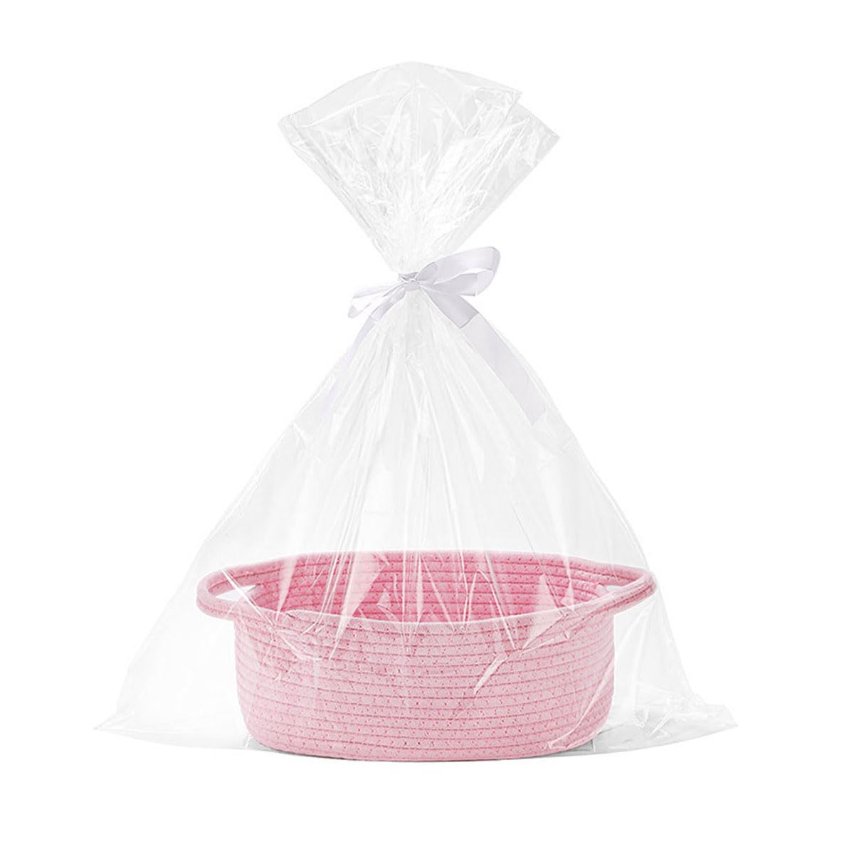 Eyands Pink Small Baskets for Gifts Empty Woven Gift Basket with Bag and Ribbon, Cotton Rope Kids Dog Cat Toy Bin Box