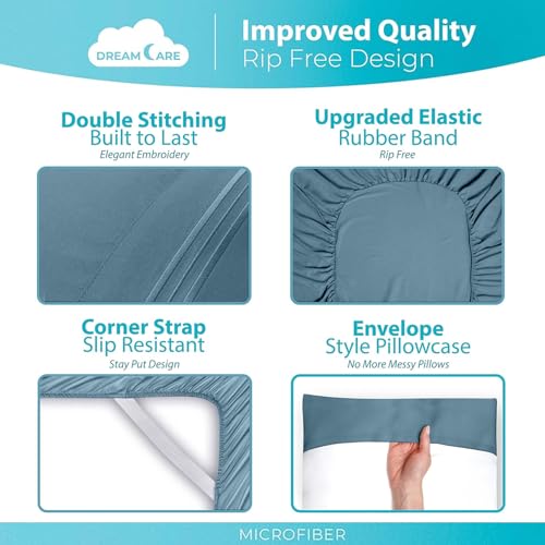 Image of DREAMCARE Full Size Sheets - 6 pcs Breathable Cooling Sheets Full Size Bed | up to 15 inch Deep Pocket Full Sheet Set with Side Pockets - Extra Soft Full Size Bed Sheets - Hotel Luxury Bed Sheets - MnrlBlue