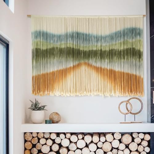 Image of IOWER Macrame Wall Hanging Dip Dye Mountain Wall Art Large Boho Fiber Macrame Wall Decor for Bedroom Living Room Nursery Wedding Backdrop 57 inch W x 35 inch L