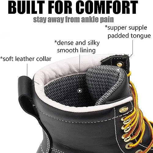 SUREWAY Mens 8 in Wedge Moc Soft/Steel Toe Work Boots for Men,Full-Grain Leather,Goodyear Welt,EH,Safety Industrial Construction Boots/Shoes for Women,Soft Toe Black,Size 103