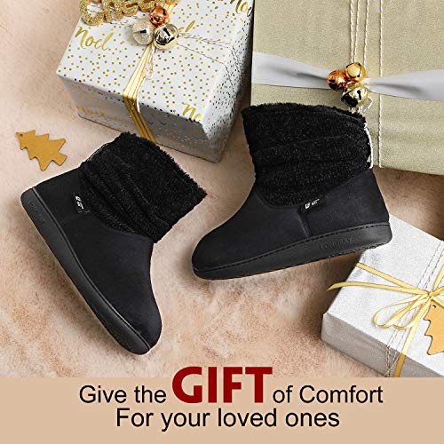 Longbay Women's Warm Chenille Knit Bootie Slippers Memory Foam Comfy Suede Fluffy Faux Fur Memory Foam Boots House Shoes (Medium / 7-8, Black) #TOP6