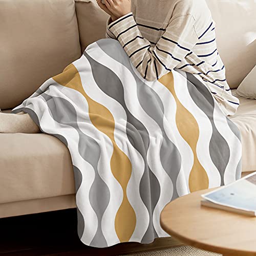 Nicecome Flannel Fleece Blanket Throw, Mid-Century Modern Geometric Yellow Gray Pattern Ultra Soft Warm Fluffy Plush Throw Blanket For Bed Couch Camping Decorative Throw 50"X40" #TOP2