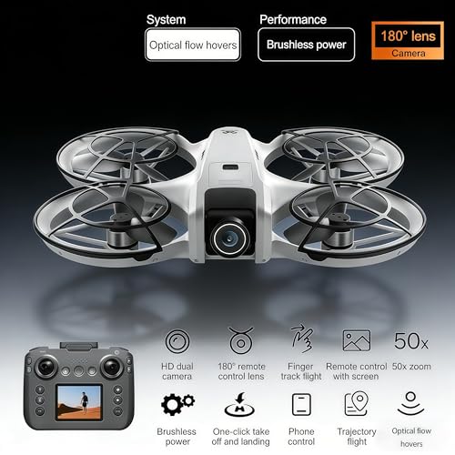 Image of RC Drone with Screen Display Remote Control, Propeller Guard, HD Dual Camera, Speed Adjustment, Altitude Hold, One-Key Takeoff, 3D Flips, 2 Batteries, Helicopter Airplane, Hovering, Brushless Motor, APP Control, LED Lights, for Adult Beginners FPV Quadcopter Plane Copter