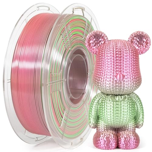 Image of IEMAI Silk PLA Filament 1.75mm 1kg, Dual-Color Gradient Pink to Green 3D Printer Filament, Silky Glossy Finish, Tough & Neatly Wound for DIY, Artistic & Home Decor