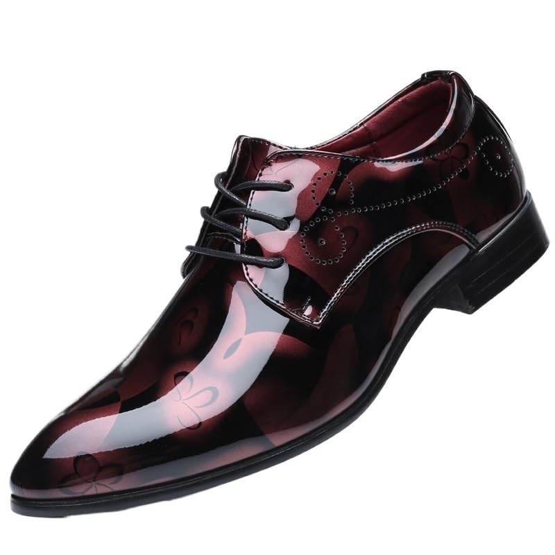 Men's Oxfords Pointed Toe Lace Ups Shoes Supple Full-Grain Leather Shoes for Men(White-Dinosaur Doodle4,7)