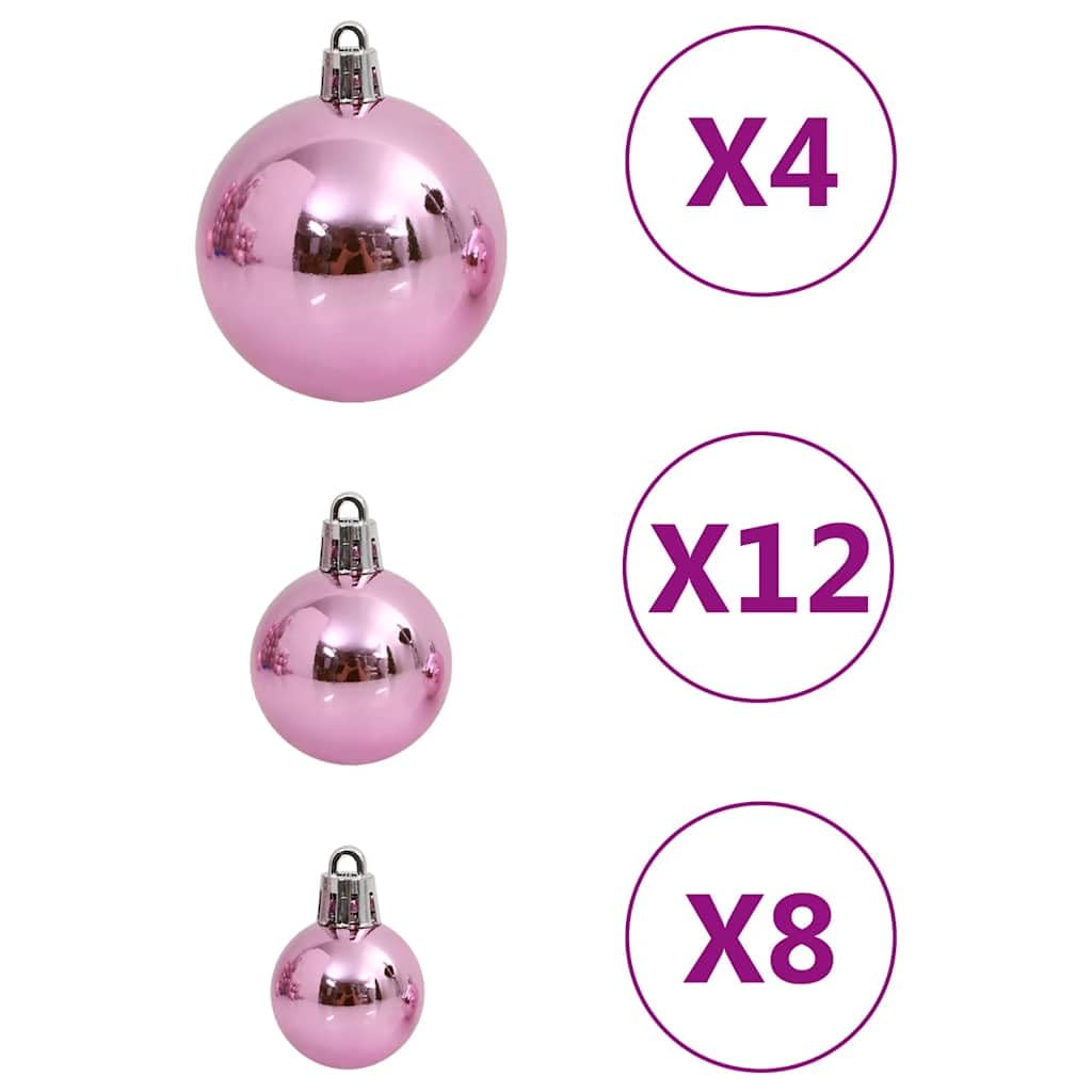 111-teilige Weihnachtskugel Set Rosa Polystyrol 3 cm 4 cm 6 cm, mit Stern und Schneeflocke, Schlaufe zum Aufhängen, für Baum und Winterdeko, Schmuck