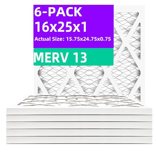 Qingzhug 16x25x1 MERV 13 (6-Pack) Pleated Air Filter (Actual Size: 15.75 x 24.75 x 0.75) MPR 1900 & FPR 10 Furnace Air Filters