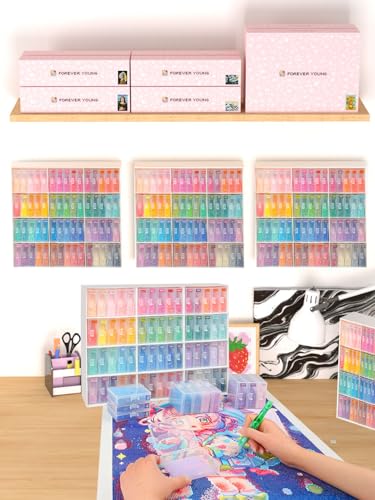 Image of forever young 60PCS Diamond Painting Storage Containers Trays & Stand | 2-in-1 design keeps diamond art beads organized. Provides bead storage and line-up with a stand for a tidy workspace.