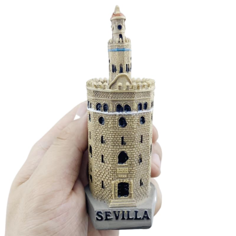 Torre del Oro Siviglia Artigianato in Resina Pittura a Mano Souvenir Collezione Ornamento Desktop Tavolo Interno Edifici Spagna Decorazione Domestica Regalo