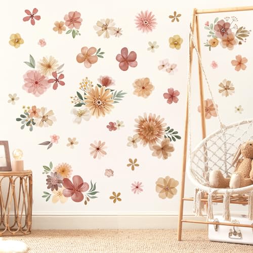 decalmile Pegatinas de Pared Flores Margaritas Boho Vinilos Decorativos Floral Puntos Bohemias Adhesivos Pared Habitación Bebés Salón Dormitorio