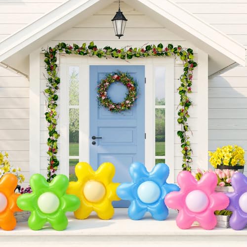 Leyndo Hoteam 6 Pcs 24 Inch Spring Inflatable Daisy Decorations Summer Flower Pool Floats Garden Ornaments Outdoor Indoor Party Decor Yellow White...