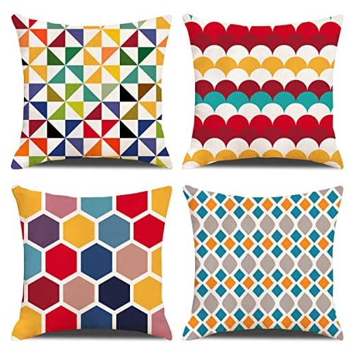 ZHAOMIMI Set di 4 Cuscini Divano colorato Geometrico Cotone Biancheria Decorativo Copricuscini Divano 45x45cm
