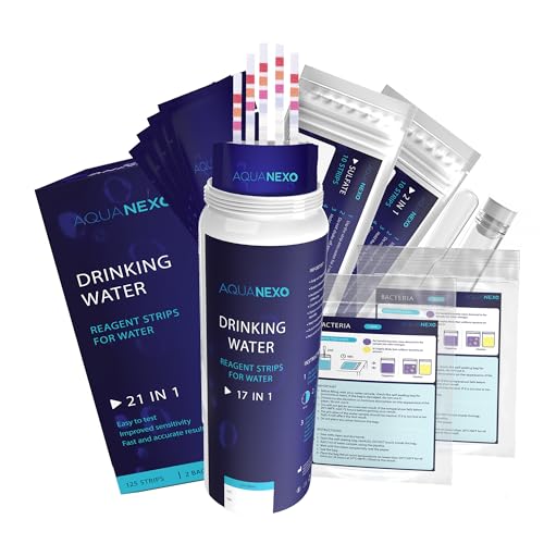 AQUANEXO 21 Parameter, 125 + 20 Trinkwasser Teststreifen + 2x Coliforme Bakterien Test, pH Teststreifen, Wassertester Trinkwasser, Wasserhärte messen, Trinkwassertest, Wasserhärte Teststreifen