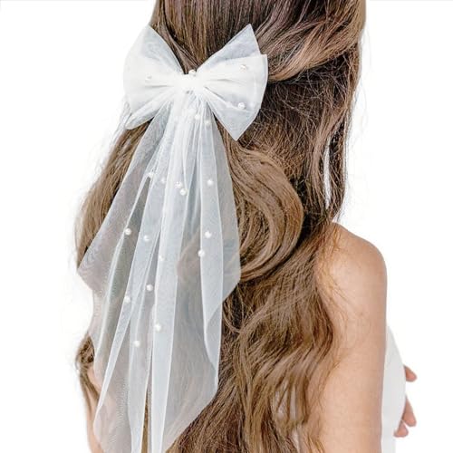 GroomBrideGifts Bride Bow Veils For Women Wedding Elegant White Tulle Hair Bridal Accessories Mini Veil for Bachelorette Party