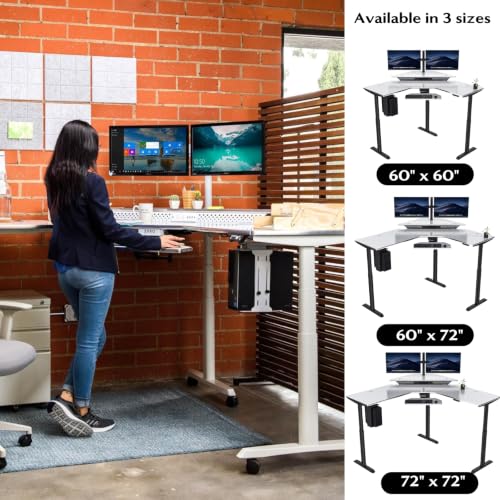 Image of VERSADESK 72 inch x 72 inch Electric L-Shaped Corner Standing Desk, Commercial Grade Height Adjustable Sit Stand Workstation, Ergonomic Computer Desk for Home Office, Black Frame, White Surface