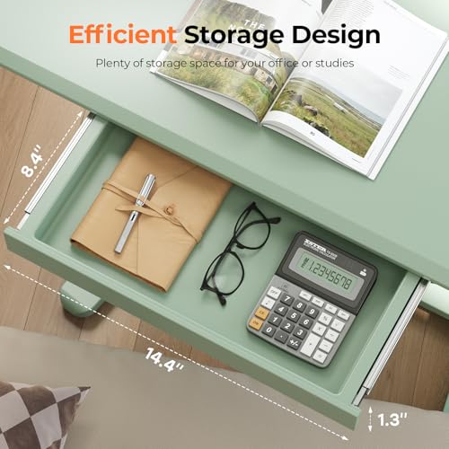 Image of Mobile Standing Desk with Drawer, 35 inch Small Standing Desk with Cup Holder, Rolling Laptop Cart on Wheels, Height Adjustable Table with Storage for Home Office, Sage Green