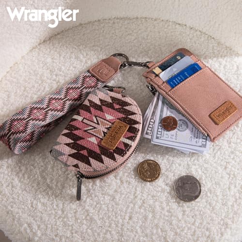 Image of Wrangler Aztec Keychain Wristlet Wallets for Women Western Dual Pouch Wristlet Credit Card Holder Wallet with Zipper Pocket WG2213-W0051DPK