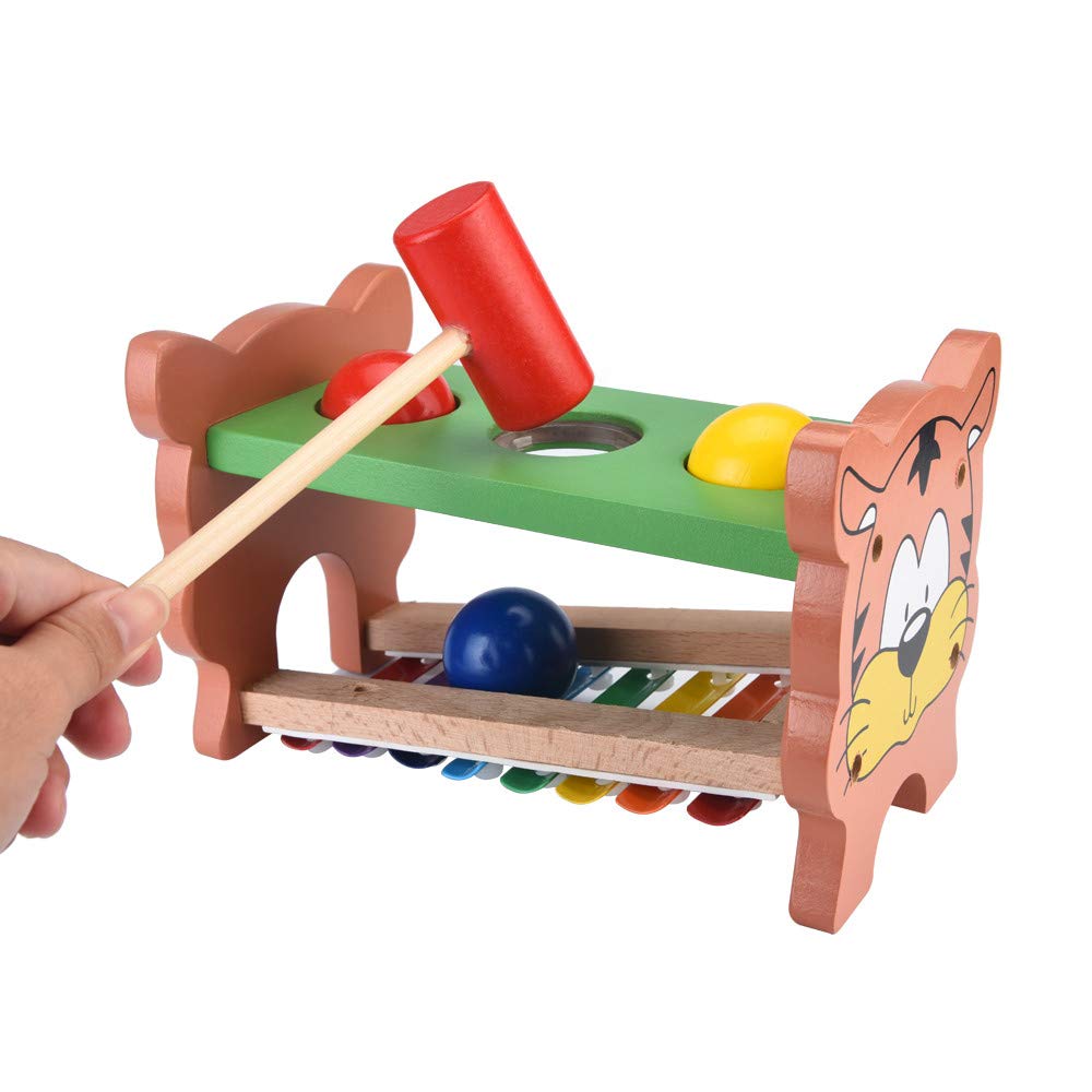Dacawin Wooden Learning Hammering & Pounding Toy + 8 Notes Xylophone + Shape Color Recognition Xylophone Educational Toys Sets for Kids Toddlers