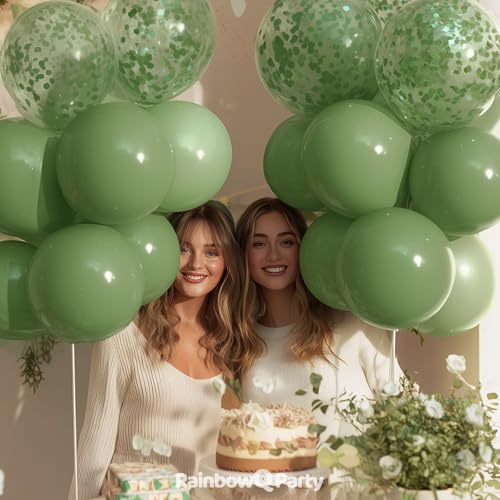 Image of RainbowQ Sage Green Latex Balloons: 55Pcs 12 inch Olive Green Confetti Party Balloons Helium Latex Balloon Ribbons for Birthday Anniversary Graduation Wedding Decoration