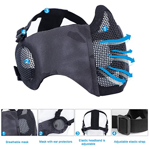 Airsoft Mask with Goggles, Foldable Half Face Airsoft Mesh Mask with