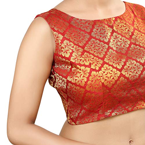 Image of Madhu Fashion Womens Banaras Brocade Readymade Stitched Sleeveless Saree Blouse