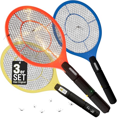 Deuba 3X Elektrische Fliegenklatsche Insektenvernichter | 3er Set Insektenfalle Fliegenfänger | effizient & sicher