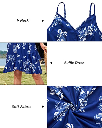 Image of ULTRANICE Womens Summer Dresses Floral V Neck Ruffled Hem Spaghetti Spring Casual Beach Outfits Flowy Wrap Sun Dress