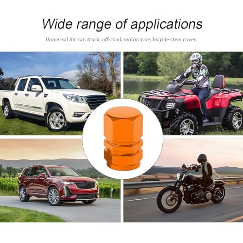 Image of Osilly Car Tire Stem Valve Caps, 8 PCS Aluminum Alloy Valve Stem Covers, Leak-Proof Tire Cap Cover Accessories, Hexgon Style Wheel Air Valve Caps for SUV Car Bike (Orange)