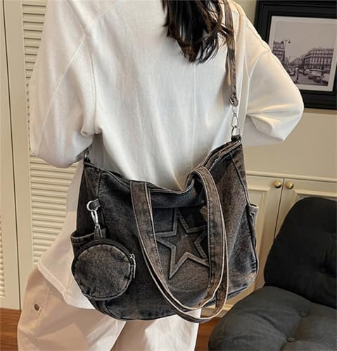 Soft Denim Handbag for Women Shoulder Bag Casual Hobo Tote Bags Retro Large Capacity Purses3