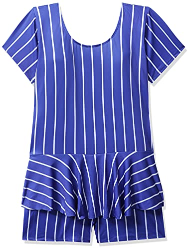 Image of I-SWIM LADIES COSTUME IS-103 ROYAL /WHITE LINES SIZE 2XL WITH GOGGLES SILICON JOINTLESS WITH BOX BLUE