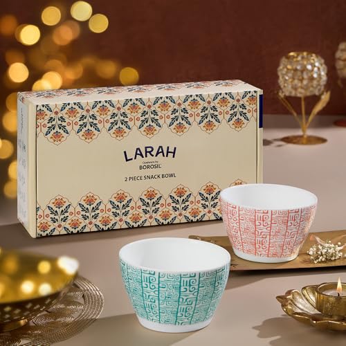 Image of Larah by BOROSIL Tribe & Clan Opalware 2 pc Snack Bowl Set | 515 ml x 2 Pasta Bowl Set | Microwave & Dishwasher Safe, Bone-Ash Free | Crockery Set Ideal for Daily Use & Gifting, White