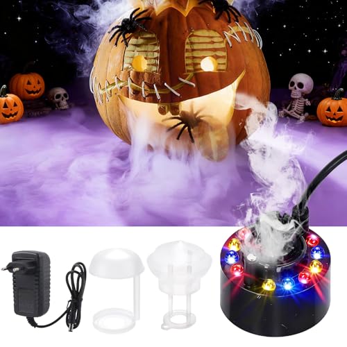 YeahBoom Ultraschall Vernebler,Nebelmaschine Mini Halloween,12 LED Ultraschall Nebelmaschine,mit Abnehmbarem Spritzschutz,für Brunnen Teich Steingarten Halloween Deko