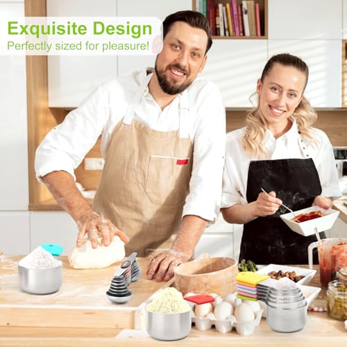 Magnetic Measuring Cups and Spoons Set | 16-Piece Stainless Steel Baking Essentials (8 Cups +7 Spoons + 1 Leveler) with Space-Saving Design | Cookware Gift Idea - Image 3