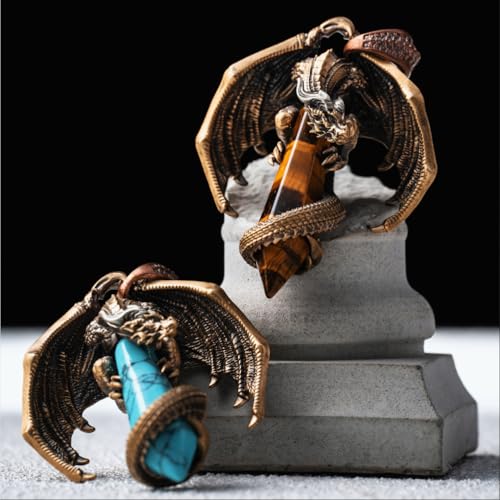 COPPERTIST.WU Skybound Dragon Pendant Necklace with 20 Interchangeable Energy Stones – Customizable Necklace or Keychain, Fantasy Jewelry Inspired by Wyverns4