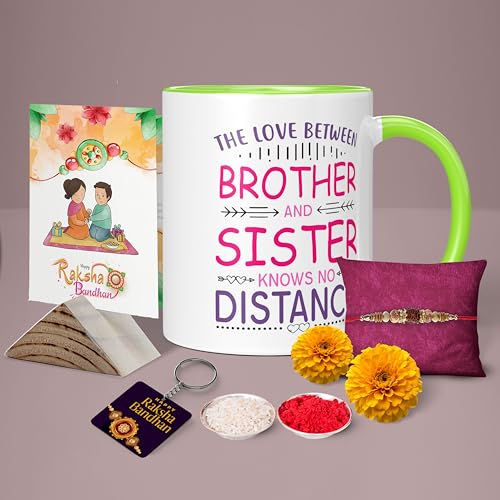 Image of Rakhi for Brother Printed Mug with Keychain Best Rakhi Combo Gift for Brother & Sister Rakshabandhan Return Gifts for Sister White 350ml Coffee Mug(Pack of 5)(Combo Set)(RMCKRCG312)