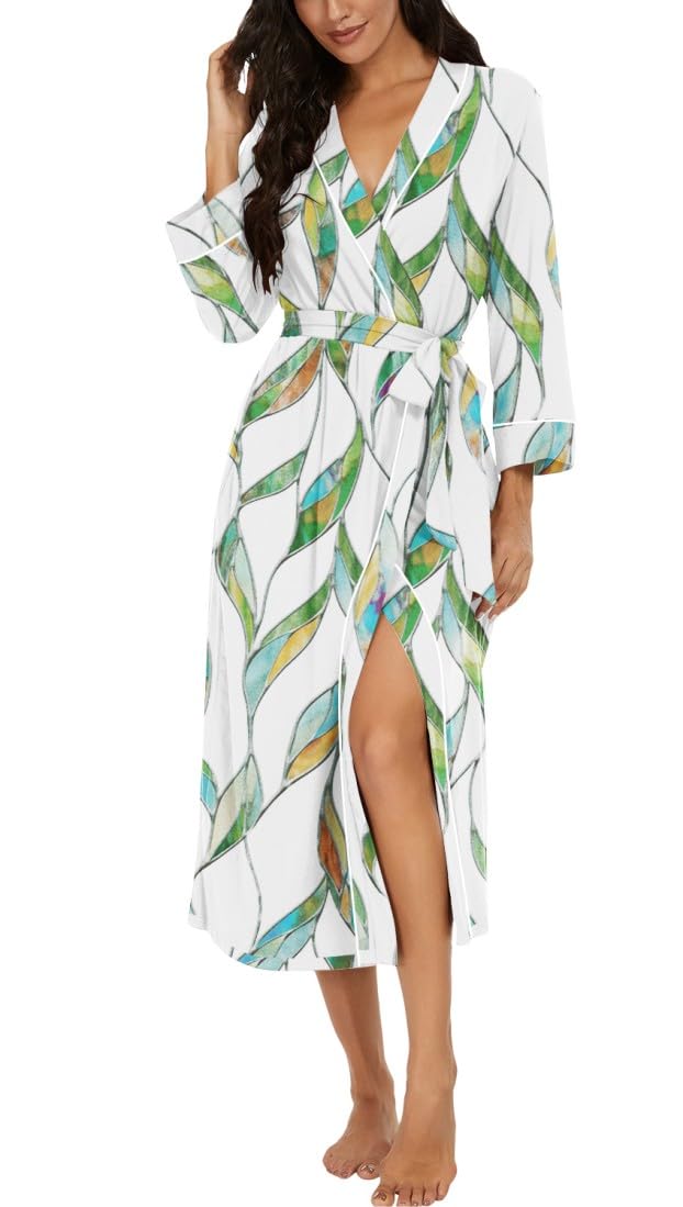 PrinStory Women Dressing Gowns Causal Kimono Robes Long Bathrobe Soft Womens 3/4 Sleeve Ladies Loungewear — view 42