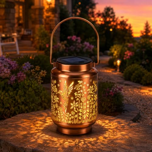 Hummingbird Solar Lantern Metal Floral Lights Outdoor Yard Garden Decor - image 3